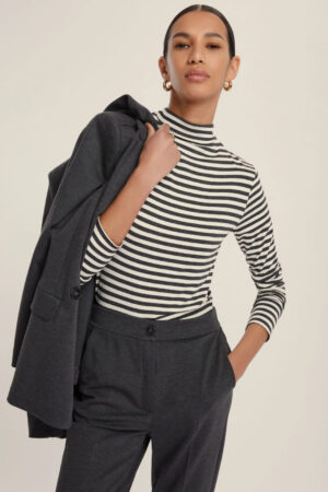 jersey de punto elástico de cuello alto rayas gruesas