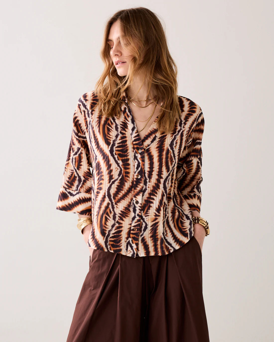 Blusa safari de mezcla de viscosa
