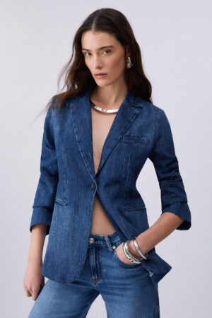 Chaqueta de tejido denim con strass