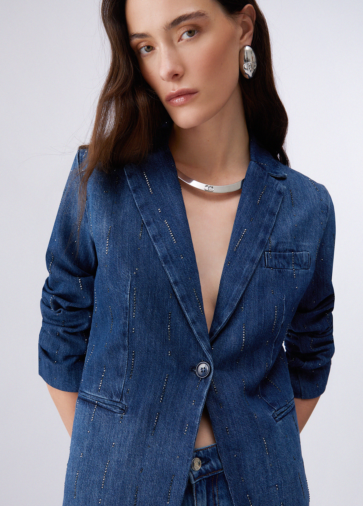 Chaqueta de tejido denim con strass - Imagen 4